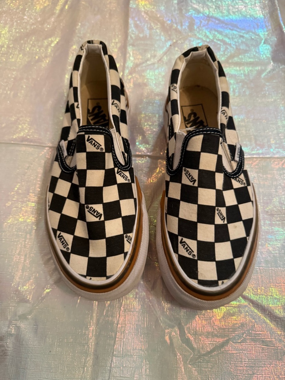 Vans Women Checkerboard Slip-On Shoes - Black & White
